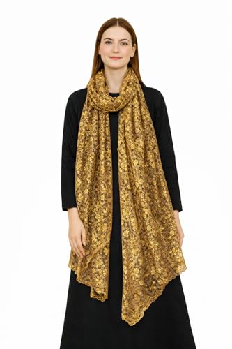Image of ZEN APPAREL Women's Embroidered Net Dupatta with Lace Borders (Z-101) Premium Net Fabric Golden Aari Work