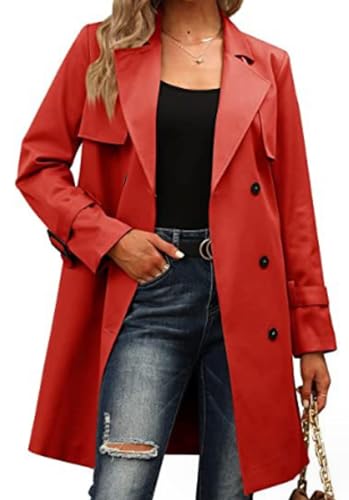 XuanXmy Gabardina De Mujer Moda Callejera Gabardina Casual Gabardina De Color Sólido Nueva Gabardina Cómoda rojo M