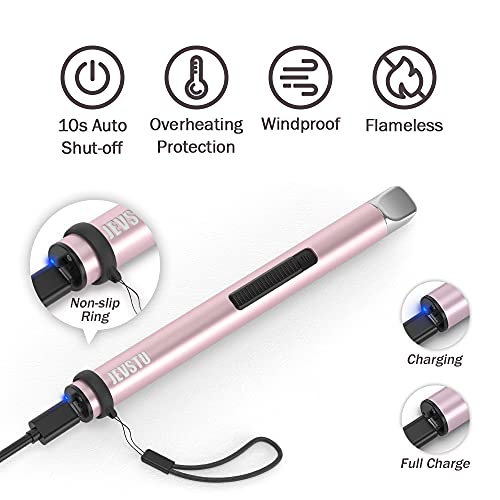 Candle Lighter, Electric Lighter Rechargeable Usb Lighter, Arc Windproof Flameless Plasma Lighter Long Stick With Rope And Ring, No Butane Fluid, Perfect For Candle Bbq Camping Kitchen Stove, Pink #TOP2
