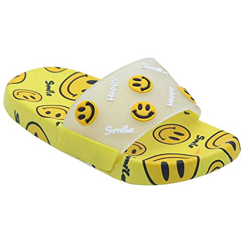 Image of Hopscotch Boys and Girls Rubber Smiley Print Print Flip Flops in Yellow Color
