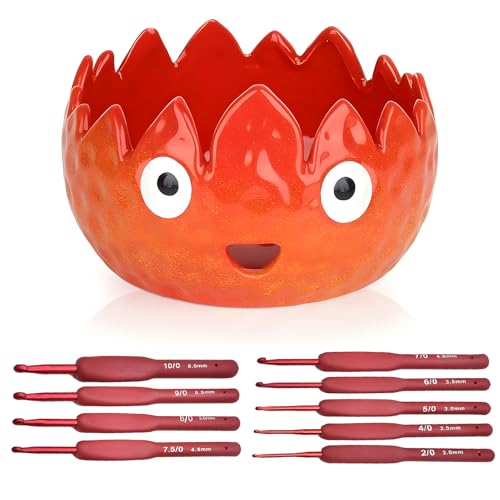 Image of Flame Yarn Bowl with 9 Size Crochet Hooks