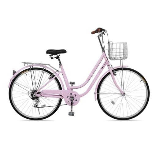CamPingSurvivals 26" Beach Cruiser Bike, Commuter Bicycle, 7 Speed/Linear Pull Brakes/Widen Seat Men & Women Bike, Adult and Teens Bicycle for Urban Commuter(Pink)