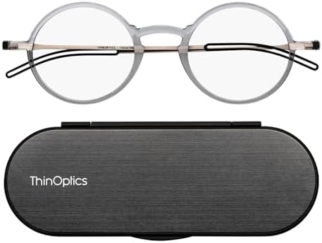 ThinOptics Reading Glasses, 1.0 to 2.5, 4mm Case, Armless Nose Clip, Unisex