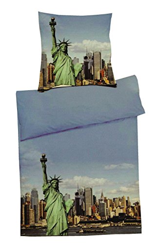 Microfaser Fotodruck Bettwäsche New York Freiheitsstatue 155x220 + 80x80
