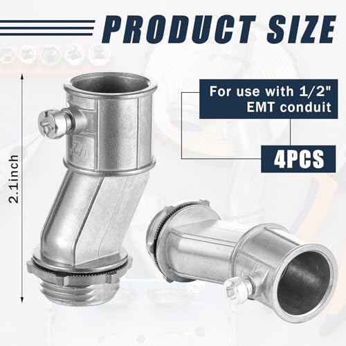 Image of Relaxweex 4 Pack Emt to Box Offset Connector with Set Screw and Lock-nut Conduit Fittings for Electrical Fittings Galvanized Steel Emt Conduit Screw Connector(1 /2inch)