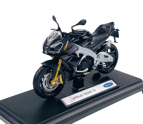 Welly Modelo Moto Compatible con Aprilia Tuono V4 Negro Con Base 1:18 1/18 Modelo Metal El Cast Nuevo en Caja 12841