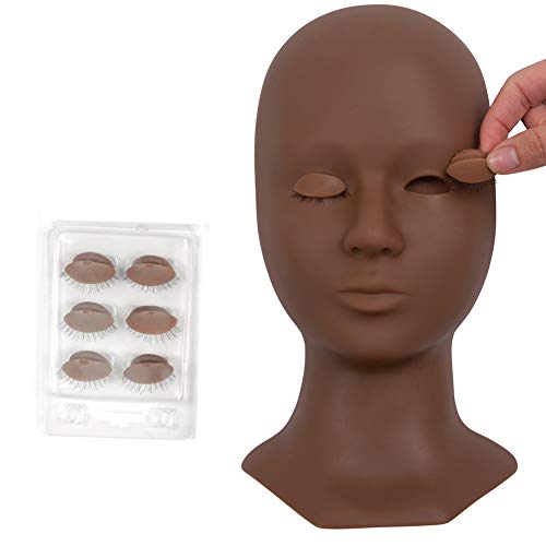 L7 Mannequin Lifelike Training Mannequin Head with 4 Pairs Replaced Eyelids for Eyelash Extensions Training (dark)