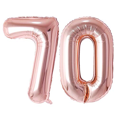 Ponmoo 86cm Birthday Ballons Numéro 70 Or Rose, No.70 Birthday Ballon Chiffre Anniversaire Chiffres 70ans, Birthday Party Ballon Age - 34 Pouce Argente 70 Cover