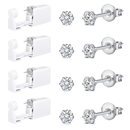 Generic 4 Pack Self Ear Piercing Gun Kit with 20G Studs Easy Use No Pain White 4 Guns 4 Studs