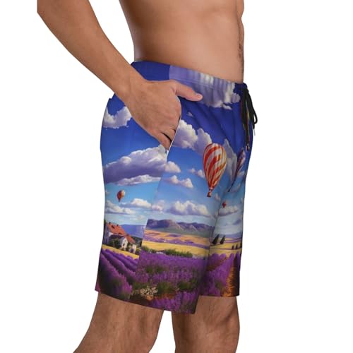 Lavender Hot Air Balloon Print Men's Beach Pants Lightweight Quick-Dry Swim Pants with Mesh Lining for Men3