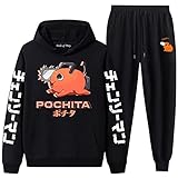 A Jeff's Store Chainsaw Man Lässige Sportbekleidung Anime Pochita Print Hoodie Sweatshirt Jogger Hosenanzug 2-teiliger Trainingsanzug Chainsaw Man Pochita Cosplay Kostüm