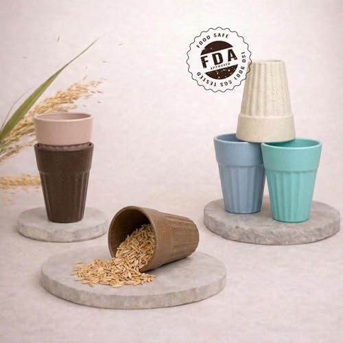 Image of Eco-Friendly Tea Cup Set of 6 | Kulhad Style Coffee & Tea Mugs | 140 ml Unbreakable, Stain-Free, Heat Resistant, Reusable, Microwave Safe | Rice Husk & Bamboo Fibre | Pastel Multi-Color