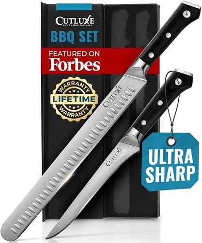Cutluxe Carving Knife Set for BBQ & Brisket – Razor Sharp German Steel Slicing and Boning Knife for Meat Cutting, Full Tang & Ergonomic Handle, Fathers Day Gift For Dad – Artisan Series
