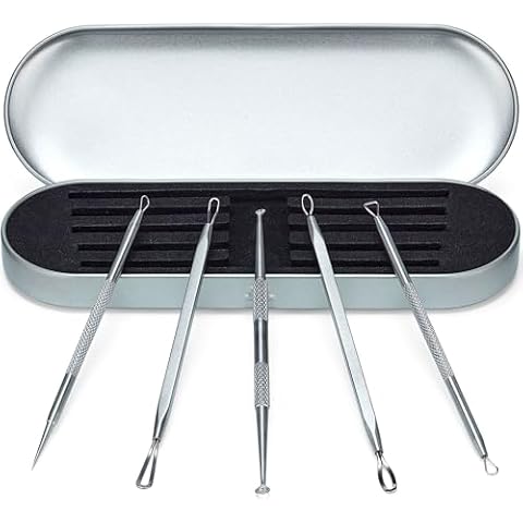 Ultimate Blackhead Removal Skincare Tools Set, Vidal Loops, Uno Spoon, 5 in 1, Metal Storage case Cover