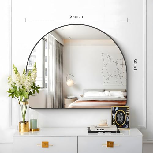 Image of FORBATH Arched Bathroom Mirror 36x30 Inch, Black Bathroom Mirror Wall Mounted Modern Aluminum Alloy Frame Arch Mirror for Bedroom Living Room Entryway, Hanging or Leaning Against Wall