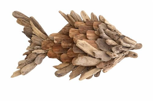 OMA Driftwood Fish Wall Art Hand Crafted Nautical Coastal Beach Driftwood Home Decor Large Size