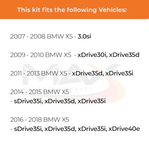 Image of Max Advanced Brakes Rear Brake Kit Compatible With 2007 2008 2009 2010 2011 2012 2013 2014 2015 2016 2017 2018 BMW X5 Replacement Geomet Coated OE Disc Brake Rotors and Ceramic Brake Pads