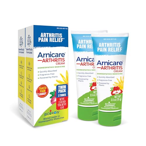 Boiron Arnicare Arthritis Cream with Devil’s Claw for Pain Relief of Knees, Hands, Wrists, Elbows, Joints & Muscles – Quickly Absorbed & Fragrance-Free – 5 oz (2 Pack of 2.5 oz)