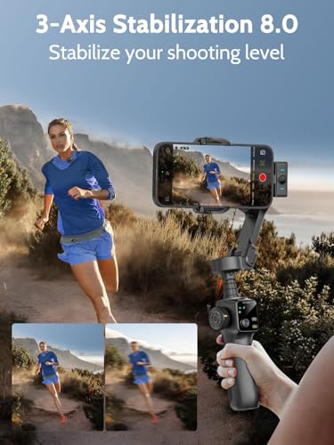 Image of AOCHUAN Gimbal Stabilizer for iPhone & Android,3-Axis Phone Gimbal w /Wireless Lavalier Microphone,Built-in 7.8 inch Extension Pole,OLED Display,Phone Stabilizer for Video Recording TikTok(V8 Mic Kit)