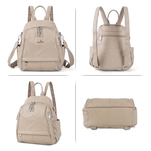 Image of Angel Kiss Small Backpack Purse for Women,Soft Vegan Leather Roomy Backpacks,Designer Ladies Shoulder Backpack Fashion Handbag with Removable Strap,Apricot