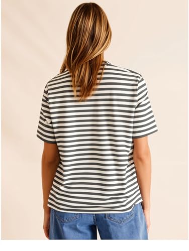Image of Mack Jonney Oversized | Loose Fit | Half Sleeves 100% Cotton Round Neck Striped T-Shirt for WOMEN-MACK640558