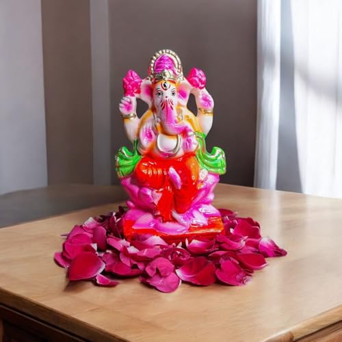 Image of SAUDEEP INDIA 6 Inch Colored Mitti Ganesh Idol for Ganesh Chaturthi | Eco-Friendly Handcrafted Clay Ganpati Murti for Visarjan | Biodegradable Painted Ganesha Statue for Home Decor & Pooja