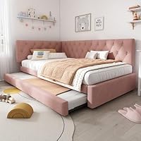 MYBOO 3ft Single Daybed with Pull-Out Bed, Functional Upholstered Bed with Metal Slatted Frame, Velvet Single Bed Frame Sofa Beds Guest Beds for Adults, Teenagers and Children, No Mattress, 90x190 cm