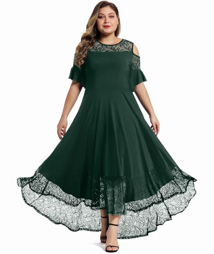 LALAGEN Womens Plus Size Lace Cold Shoulder Casual Long Plain Evening Party Maxi Dress L-5X