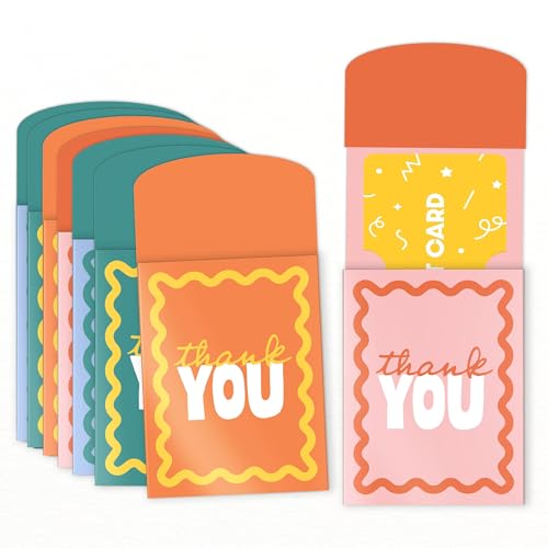 Big Dot of Happiness Teal Green and Yellow Wavy Thank You Gift Card Holders with Envelopes, Cash Money Holders and Gift Card Sleeves, Retro Stationery Nifty Gifty Pack - Set of 8