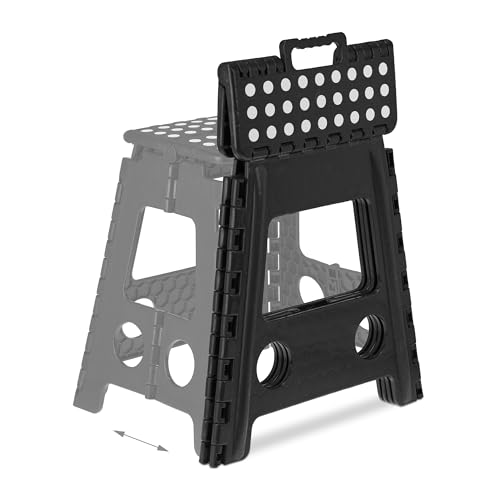 Relaxdays Klapphocker faltbar, Camping Hocker, großer Badhocker, bis 150 kg, Kunststoff, HxBxT: 39 x 39 x 32 cm, schwarz