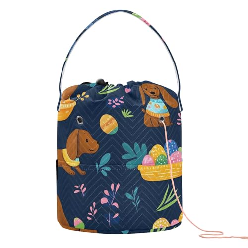 Yarn Storage Bag Small Crochet Bag Knitting Bag Organizer Easter Dachshund Yarn Bags for Crocheting Basket