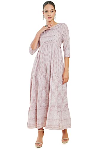 Image of Soch Women Beige Modal Floral Dress