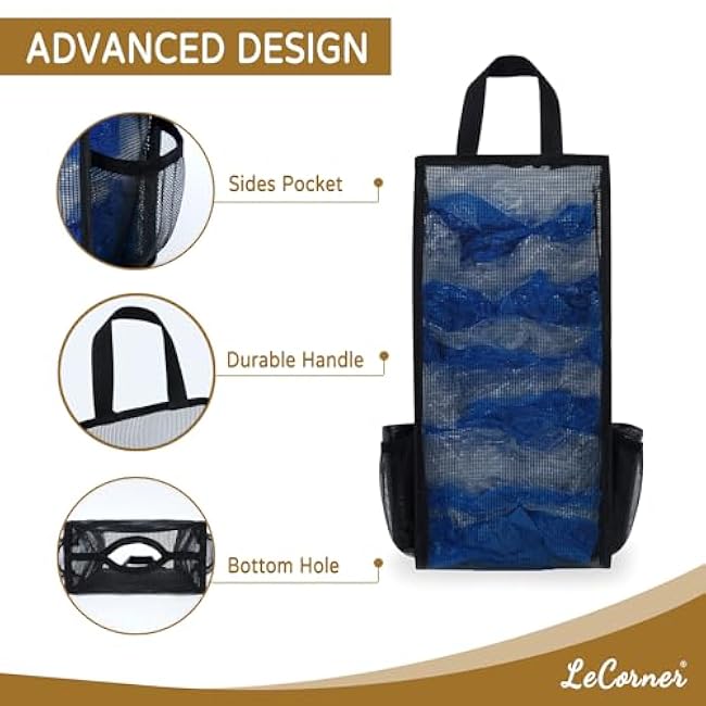 Plastic Bag Holder, Large Capacity Grocery Bag Holder, Breathable Mesh Plastic Bag Holders for Grocery Bags Storage, Lightweight Trash Bag Holder Dispenser Organizer