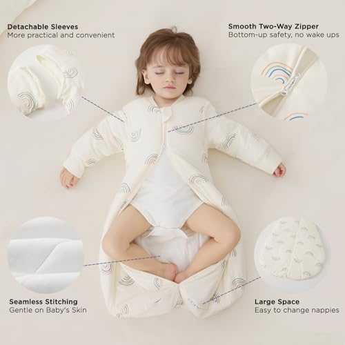 Image of Duomiaomiao 2.5 TOG Baby Sleep Sack 100% Cotton Winter Long Sleeve Baby Wearable Blanket, Super Warm Quilted Comfy Toddler Sleeping Bag