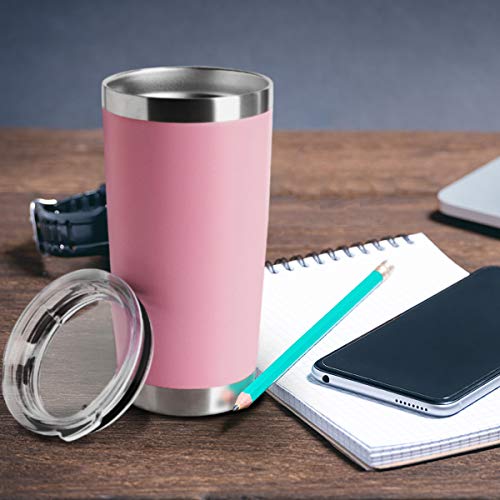 HASLE OUTFITTERS 20oz Tumblers Stainless Steel Mugs with Lid Double Wall Vacuum Insulated Coffee Cups for Cold & Hot Drinks 1 Pack Pink - Thumbnail 5