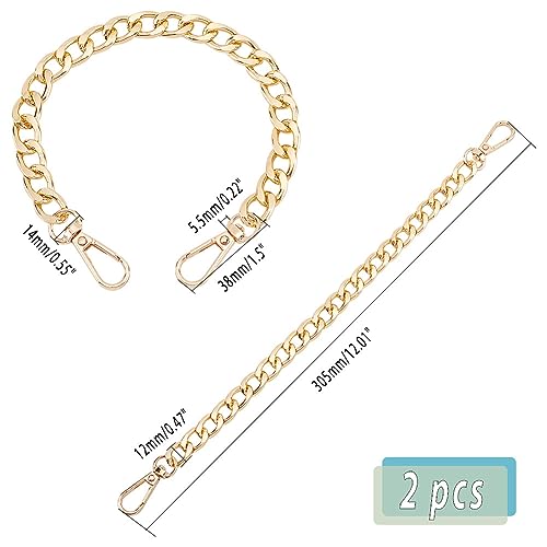 PH PandaHall 2pcs 12 Inch Golden Purse Strap Extender Gold Belt Chain Flat Bag Chain Straps for Handbags Clutches Purse Extended Crossbody Bags Decorations DIY Wallet - Image 2
