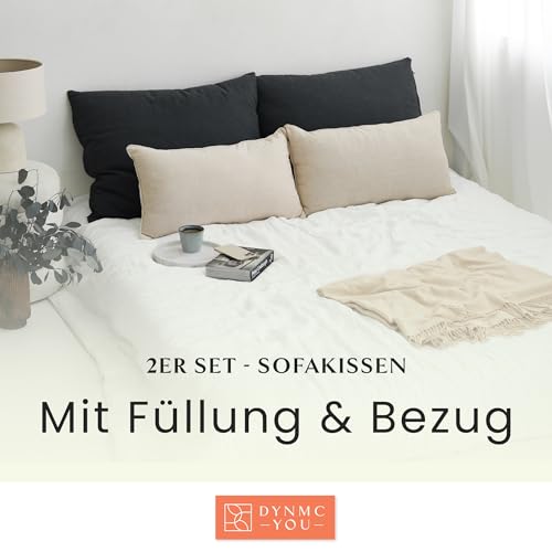 Sofakissen mit Füllung und Bezug - Sofakissen Groß 40x70 cm - Couchkissen Beige 2er Set viel Füllung – OekoTex zertifizierte Zierkissen Sofa & Couch – Bequeme Dekokissen Wohnzimmer, Schlafzimmer