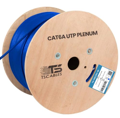 Image of Cat6A Plenum (CMP), 1000ft, 23AWG | 100% Solid Bare Copper | Unshielded Twisted Pair (UTP) Bulk Ethernet Cable, Available in Blue, White & Black Color (Cat6A Plenum Blue)
