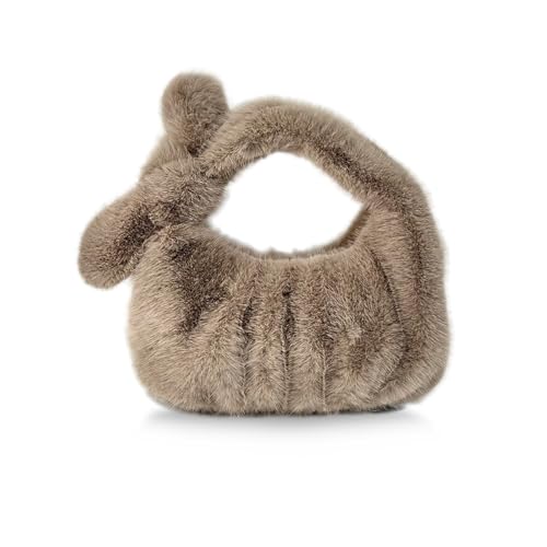 Sacola feminina peluda de pele sintética minisbolsas de pelúcia pequena bolsa outono e inverno bolsa de mão DJ, Marrom