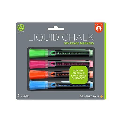 U Brands Liquid Chalk Dry Erase Markers, Bullet Tip, Assorted Colors, 4-Count