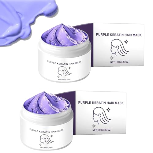 Mascarilla capilar de queratina púrpura, mascarilla capilar, mascarilla capilar Power Purple, acondicionamiento profundo para el cabello, hidrata y restaura la suavidad (2pcs)