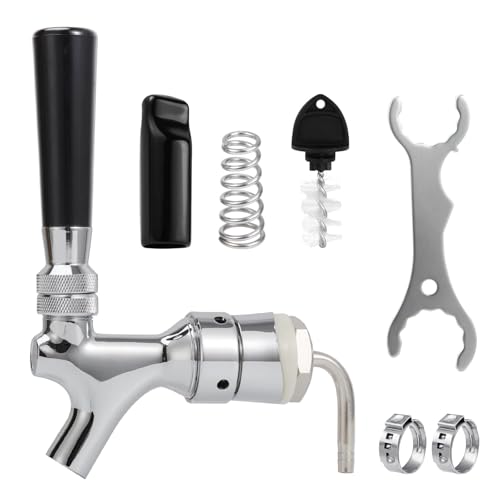 MRbrew Beer Shank Faucet with 1/4'' Barb Fitting, Kegerator Tower Beer Tap Parts - Stainless Core Tap & Hose Clamp, Kegerator Replacement Kit for 3/16'' Liquid Line Homebrew Draft Beer Tower Dispenser