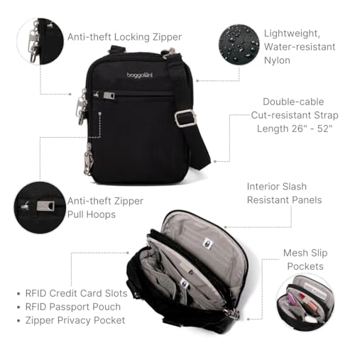 Baggallini Securtex® Anti-theft Mini Everything Crossbody Bag, 6.3"x8.25" Rfid, Locking Zippers & Cut-resistant Strap3