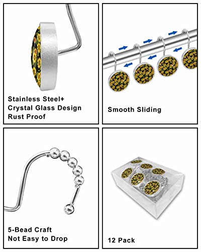 Decorative Shower Curtain Hooks 12Pcs Blooming Sunflower Park Crystal Glass Design Shower Curtain Rings Stainless Steel Rustproof Shower Curtain Hangers For Bathroom Toilet Closet #TOP6