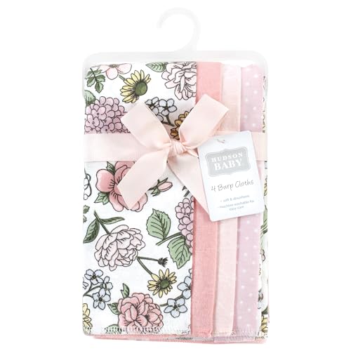 Image of Hudson Baby Unisex Baby Cotton Poly Flannel Burp Cloths, Vintage Blossom 4 Pack, One Size