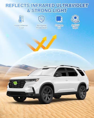 Image of Canvcle Sunshades for 2023-2025 2026 Honda Pilot Accessories Windshield Sun Shade Side Rear Window Shade Cover Sun Visor Shield Privacy Protection Keep Vehicle Cool Black 8PCS