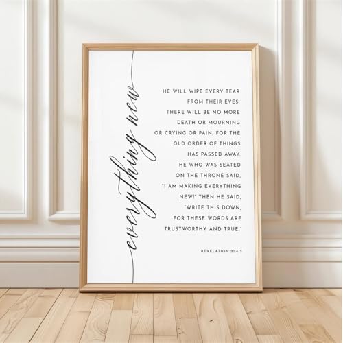 NATVVA Revelation 21:4-5 Wall Art Canvas Artwork Wall Decor Everything New Bible Verse Prints Painting Art Prints Picture Home Bedroom Decoration No Frame