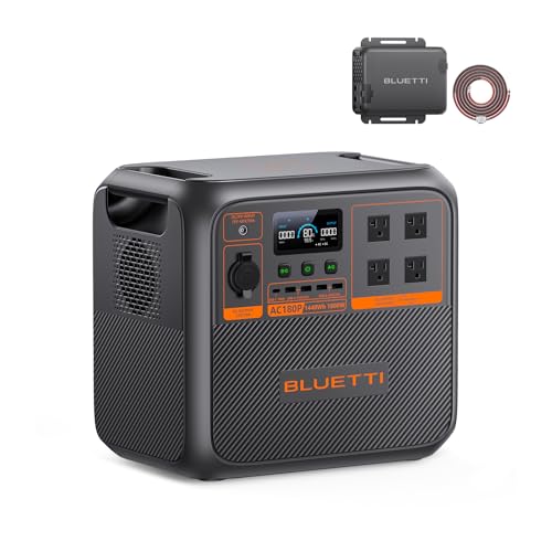 Image of BLUETTI Solar Generator AC180P & Charger 1 (Ships Separately), 1440Wh LiFePO4 Battery Backup w / 4 1800W (2700W Power Lifting) AC Outlets, 560W DC-DC Alternator Charger, for Camping, Power Outage