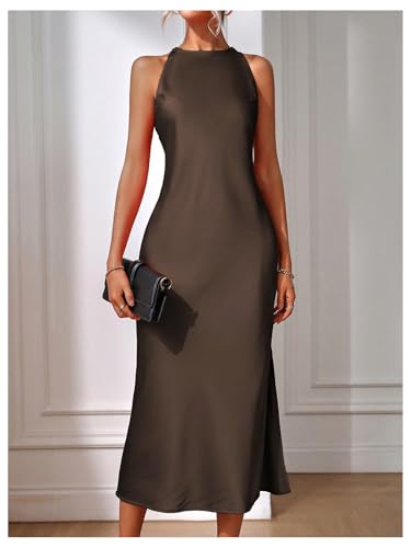 Image of Floerns Women's Elegant Sleeveless Crew Neck Maxi Dress Slit Cocktail Tank Dress