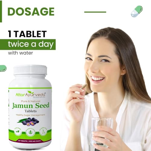 Image of Attar Ayurveda Jamun Seed Extract tablet 500mg, 60 tablets | Beneficial in controlling Blood Sugar Levels, Boosting Digestion, Blood purification and Detoxification (Pack of 1)